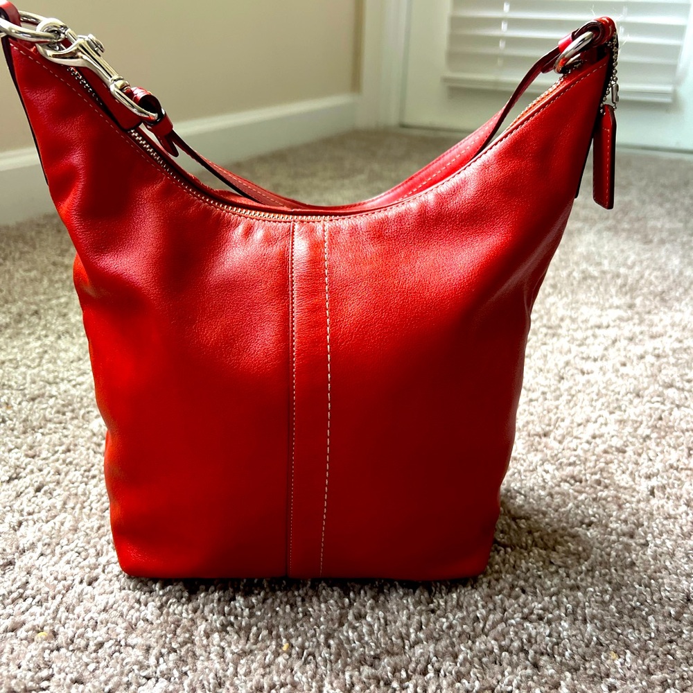 Coach Red Bucket Hobo Bag 9365